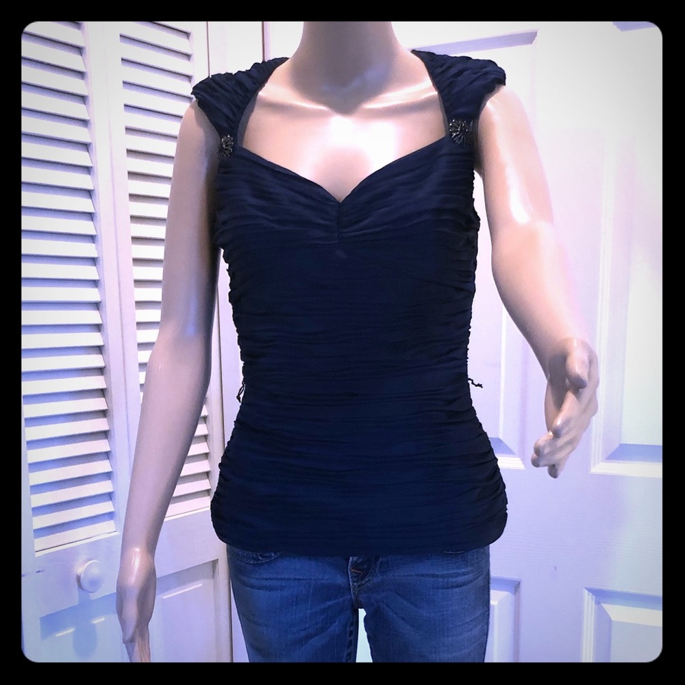 Adrianna Papell Blue evening blouse with Broche